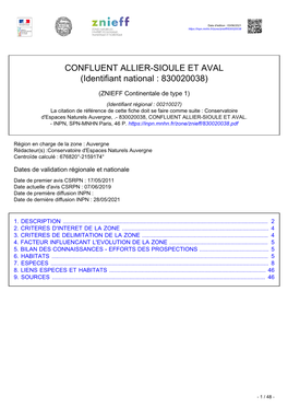 CONFLUENT ALLIER-SIOULE ET AVAL (Identifiant National : 830020038)