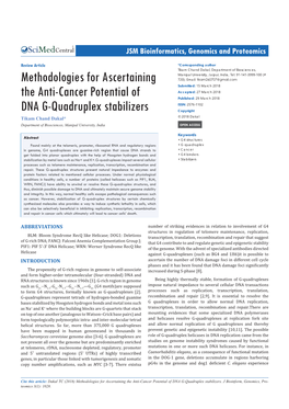 Methodologies for Ascertaining the Anti-Cancer Potential of DNA G-Quadruplex Stabilizers