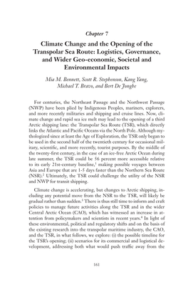 Climate Change and the Opening of the Transpolar Sea Route: Logistics, Governance, and Wider Geo-Economic, Societal and Environmental Impacts