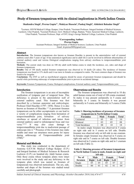 Study of Foramen Tympanicum with Its Clinical Implications in North Indian Crania