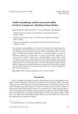 Nutlet Morphology and Its Taxonomic Utility in Salvia (Lamiaceae: Mentheae) from Turkey