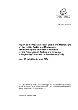 Report to the Government of Serbia and Montenegro on the Visit To