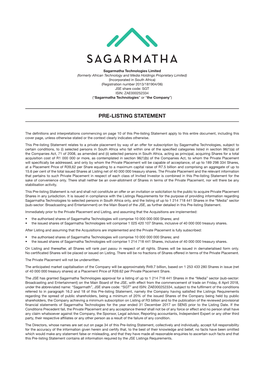 Pre-Listing Statement Sagarmatha Technologies Limited – Pre-Listing Statement