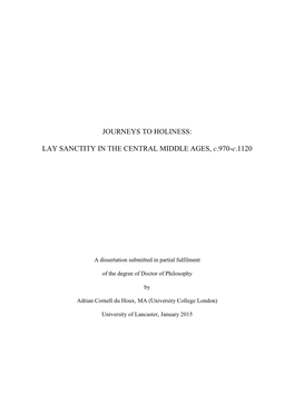 LAY SANCTITY in the CENTRAL MIDDLE AGES, C.970-C.1120