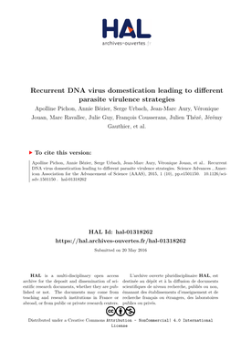 Recurrent DNA Virus Domestication Leading to Different Parasite