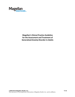 Magellan's Clinical Practice Guideline for the Assessment and Treatment