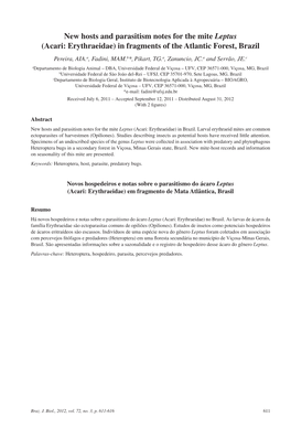 New Hosts and Parasitism Notes for the Mite Leptus