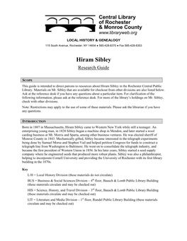 Hiram Sibley Research Guide