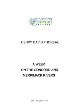 Henry David Thoreau a Week on the Concord And