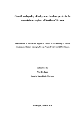 Growth and Quality of Indigenous Bamboo Species in the Mountainous Regions of Northern Vietnam