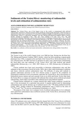 Sediments of the Yenisei River: Monitoring of Radionuclide Levels and Estimation of Sedimentation Rates