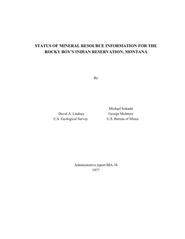 Status of Mineral Resource Information for the Rocky Boy's Indian Reservation, Montana