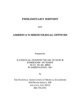 Preliminary Report on America's Medicolegal Offices