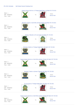 CPL 2021 Schedule Get Embed Code at Cricketwa.Com