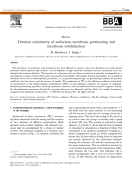 Titration Calorimetry of Surfactant^Membrane Partitioning and Membrane Solubilization