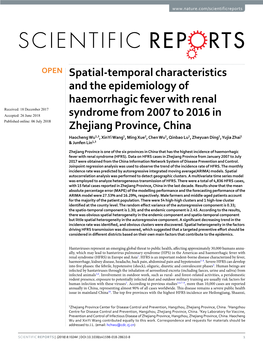 Spatial-Temporal Characteristics and the Epidemiology of Haemorrhagic Fever with Renal Syndrome from 2007 to 2016 in Zhejiang Pr