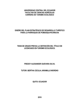 Universidad Central Del Ecuador Facultad De Ciencias Agrícolas Carrera De Turismo Ecológico