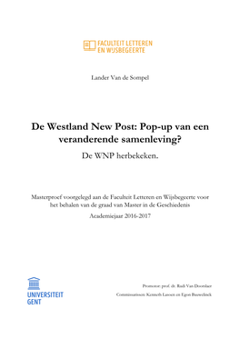 De Westland New Post: Pop-Up Van Een Veranderende Samenleving? De WNP Herbekeken