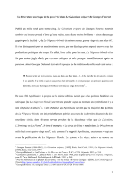 La Littérature Au Risque De La Postérité Dans Le Géranium Ovipare De Georges Fourest.Rtf