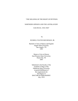 “The Meaning of the Right of Petition: Northern Opinion and the Antislavery Gag Rule, 1836-1844”