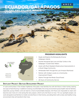 ECUADOR/GALÁPAGOS ISLAND and VILLAGE IMPACT a 21-Day Service Learning Program