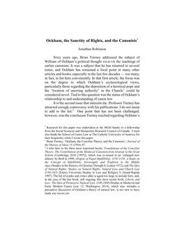 Ockham, the Sanctity of Rights, and the Canonists*