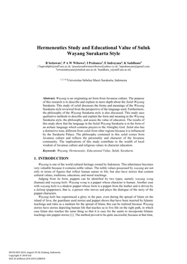 Hermeneutics Study and Educational Value of Suluk Wayang Surakarta Style