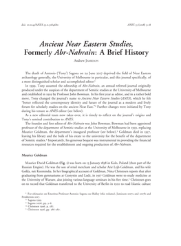 Ancient Near Eastern Studies, Formerly Abr-Nahrain: a Brief History Andrew JAMIESON