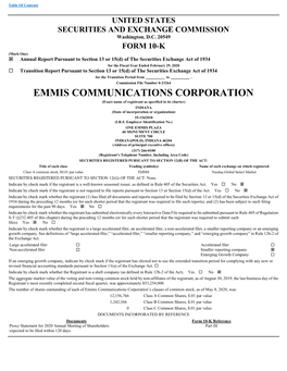 EMMIS COMMUNICATIONS CORPORATION (Exact Name of Registrant As Specified in Its Charter) INDIANA (State of Incorporation Or Organization) 35-1542018 (I.R.S