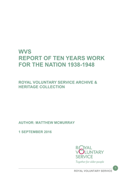 Wvs Report of Ten Years Work for the Nation 1938-1948