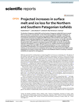 Projected Increases in Surface Melt and Ice Loss for the Northern and Southern Patagonian Icefelds Claudio Bravo1,2*, Deniz Bozkurt3,4, Andrew N