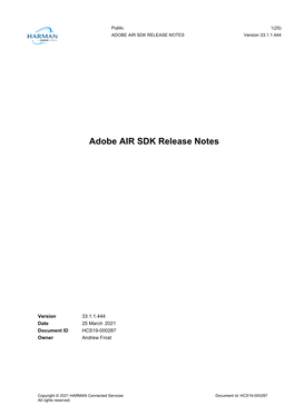 ADOBE AIR SDK RELEASE NOTES Version 33.1.1.444