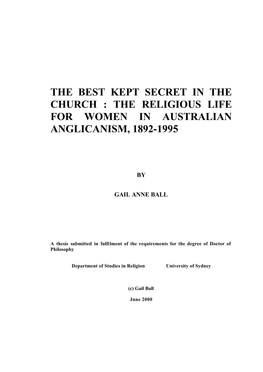 The Best Kept Secret in the Church : the Religious Life for Women in Australian Anglicanism, 1892-1995