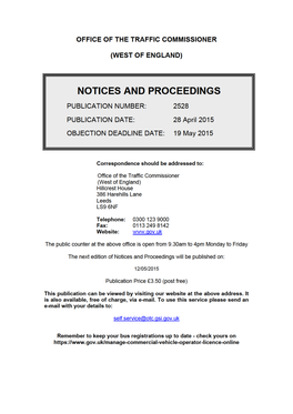 Notices and Proceedings: West of England: 28 April 2015