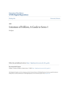 Literature of Folklore, a Guide to Series 1 Proquest