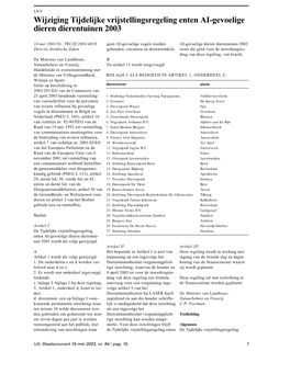 Wijziging Tijdelijke Vrijstellingsregeling Enten AI-Gevoelige Dieren Dierentuinen 2003