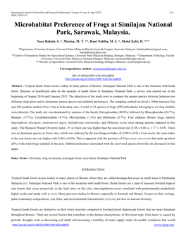 Microhabitat Preference of Frogs at Similajau National Park, Sarawak, Malaysia