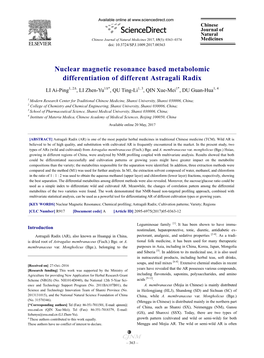 Nuclear Magnetic Resonance Based Metabolomic Differentiation of Different Astragali Radix