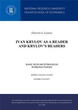 Ivan Krylov As a Reader and Krylov's Readers