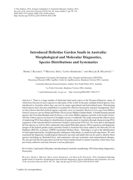 Introduced Helicidae Garden Snails in Australia: Morphological and Molecular Diagnostics, Species Distributions and Systematics
