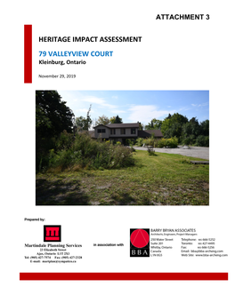 HERITAGE IMPACT ASSESSMENT 79 VALLEYVIEW COURT Kleinburg, Ontario