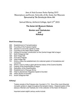 Arts of Asia Lecture Series Spring 2015 Masterpieces and Iconic Artworks of the Asian Art Museum Sponsored by the Society for Asian Art