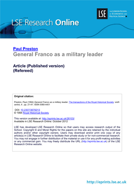 General Franco As a Military Leader