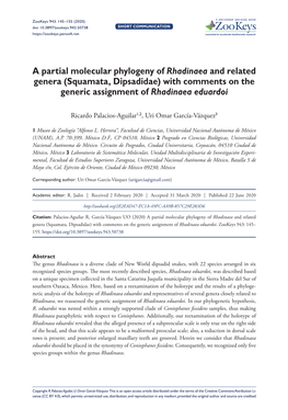 Squamata, Dipsadidae) with Comments on the Generic Assignment of Rhadinaea Eduardoi