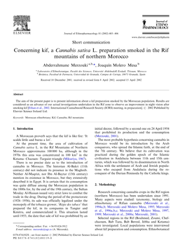 Concerning Kif, a Cannabis Sativa L. Preparation Smoked in the Rif Mountains of Northern Morocco