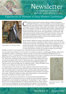 Newsletter Canterbury Cathedral Titlearchives and Library News Experiences of Women in Early Modern Canterbury