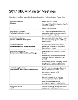 2017 UBCM Minister Meetings