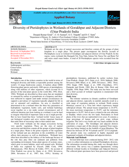 Diversity of Pteridophytes in Wetlands of Gorakhpur and Adjacent Districts (Uttar Pradesh) India Deepak Kumar Gond 1,*, C