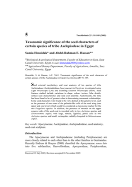 Taxonomic Significance of the Seed Characters of Certain Species of Tribe Asclepiadeae in Egypt