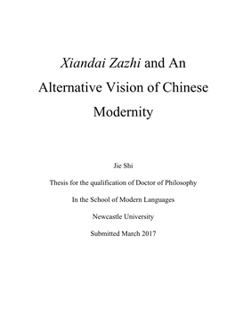 Xiandai Zazhi and an Alternative Vision of Chinese Modernity